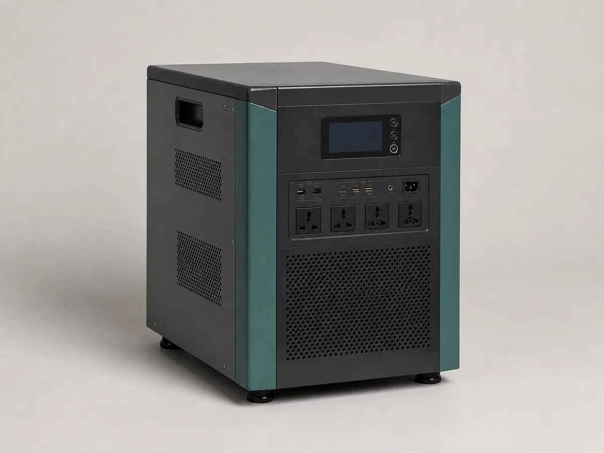 AI-generated representative image of a compact all-in-one mobile solar generator