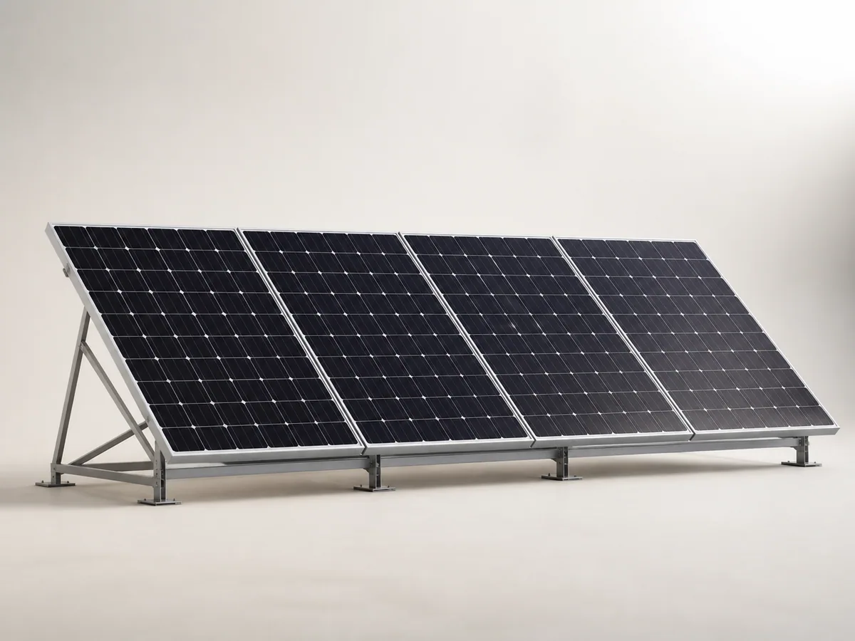 Representative catalogue image of four dark solar photovoltaic panels on a mounting frame