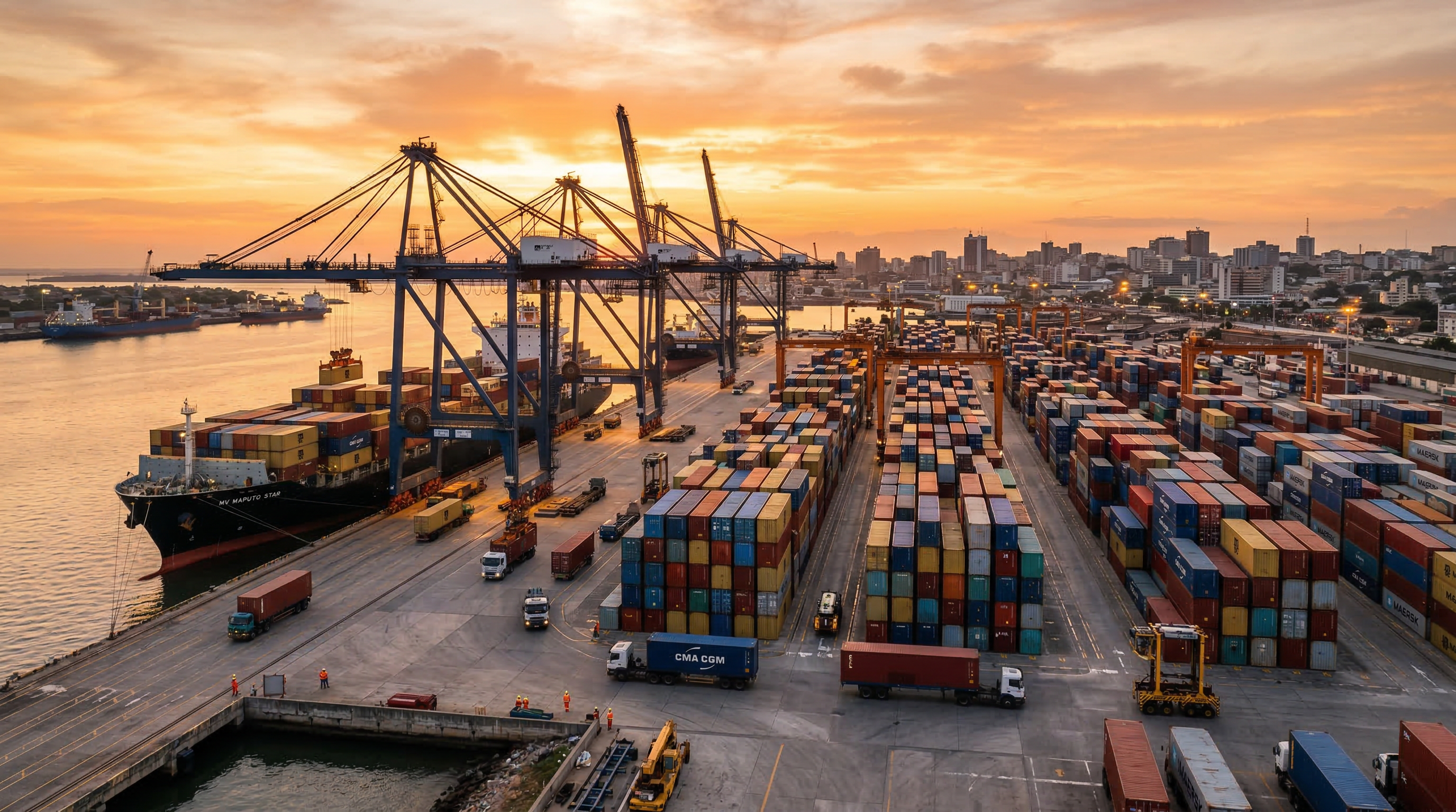Aerial view of a modern shipping port with cargo containers